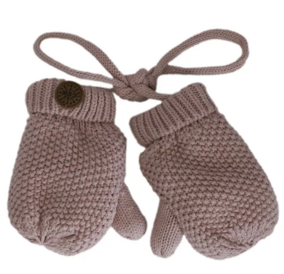 Cotton Knit Mittens - Blush